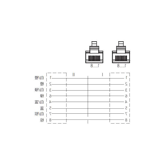 RJ45 Straight male to RJ45 straight male, double-end precast PVC non-flexible cable, shielded, blue sheath, 0C4449-XXX 